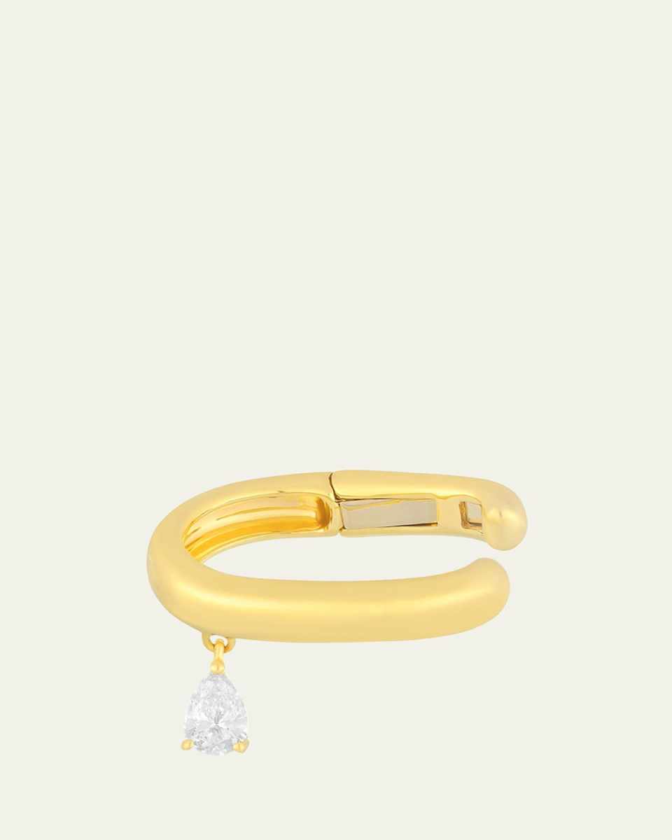 14K Yellow Gold Diamond Pear Drop Ear Cuff, Single